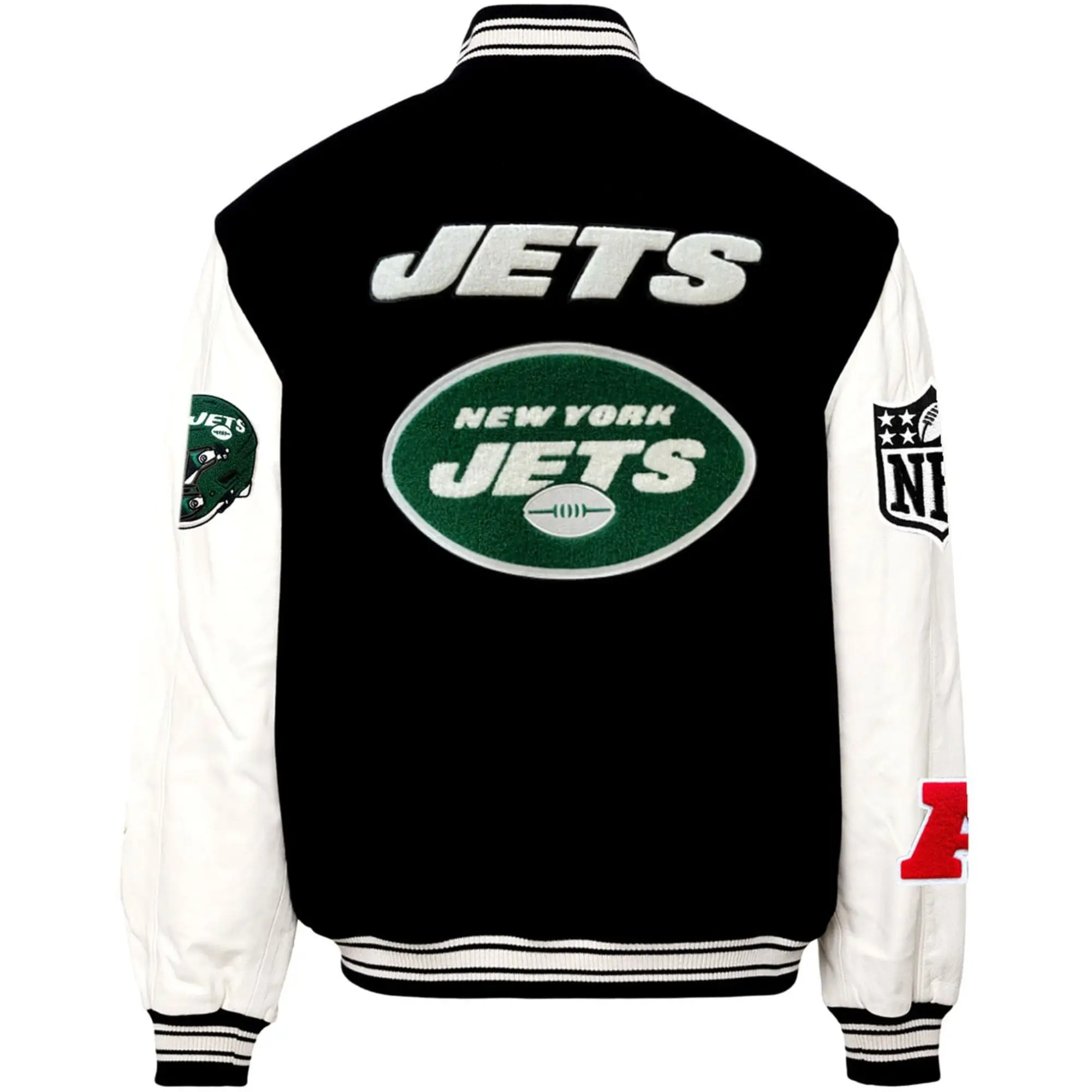 New York Jets Jeff Hamilton Classic Rib Wool & Leather Varsity Jacket - Image 2
