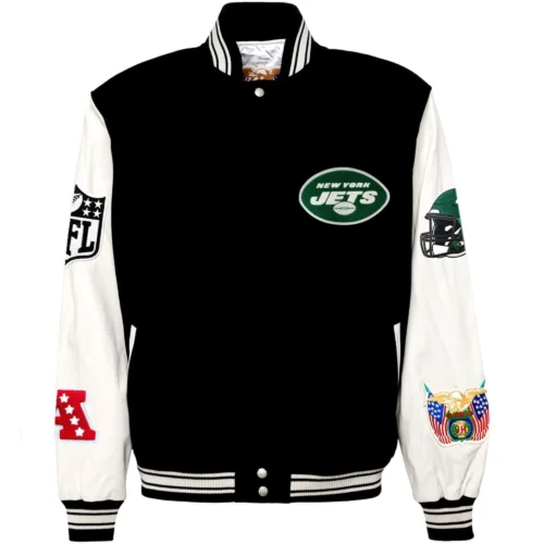 New York Jets Jeff Hamilton Classic Rib Wool & Leather Varsity Jacket
