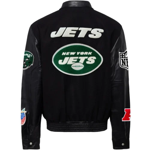 Alternative view of New York Jets Jeff Hamilton Wool & Leather Varsity Jacket