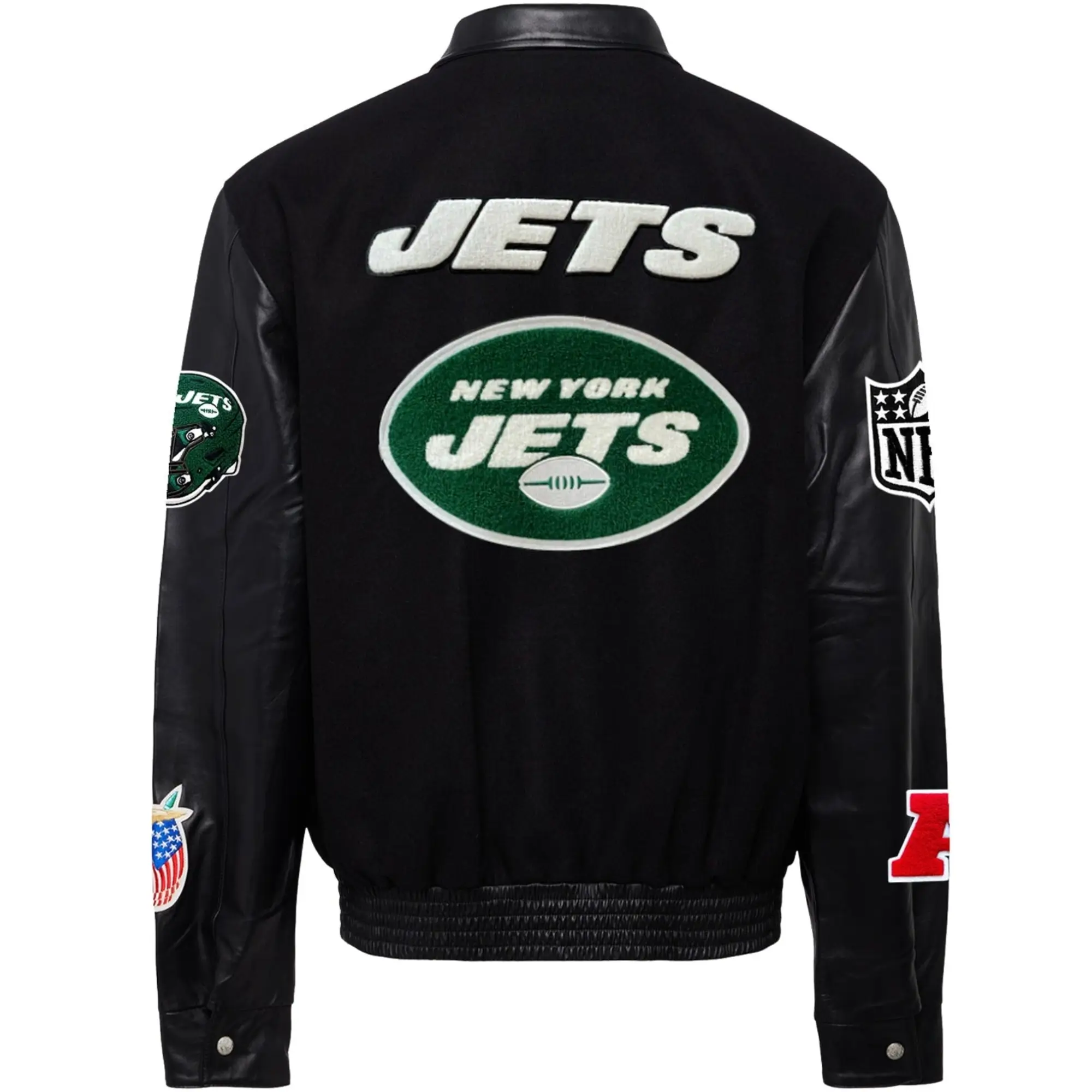New York Jets Jeff Hamilton Wool & Leather Varsity Jacket - Image 2