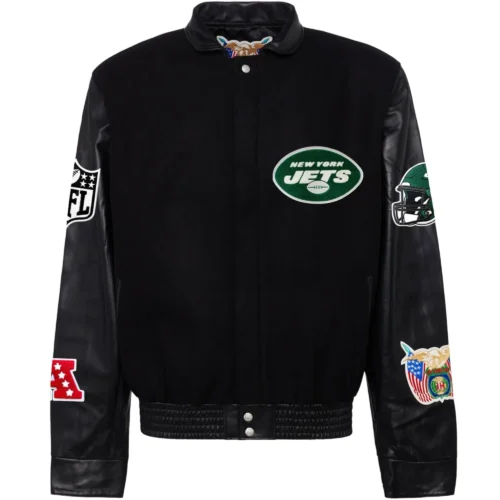 New York Jets Jeff Hamilton Wool & Leather Varsity Jacket