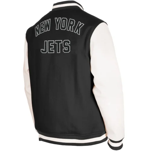 Alternative view of New York Jets New Era Third Down Varsity Full-Snap Black/White Varsity Jacket