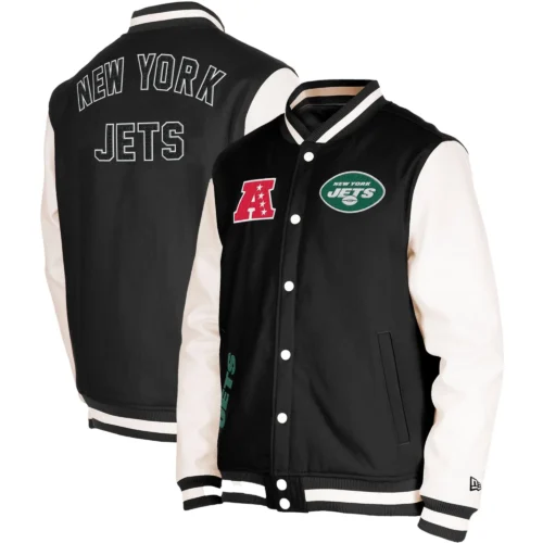 New York Jets New Era Third Down Varsity Full-Snap Black/White Varsity Jacket - Image 3