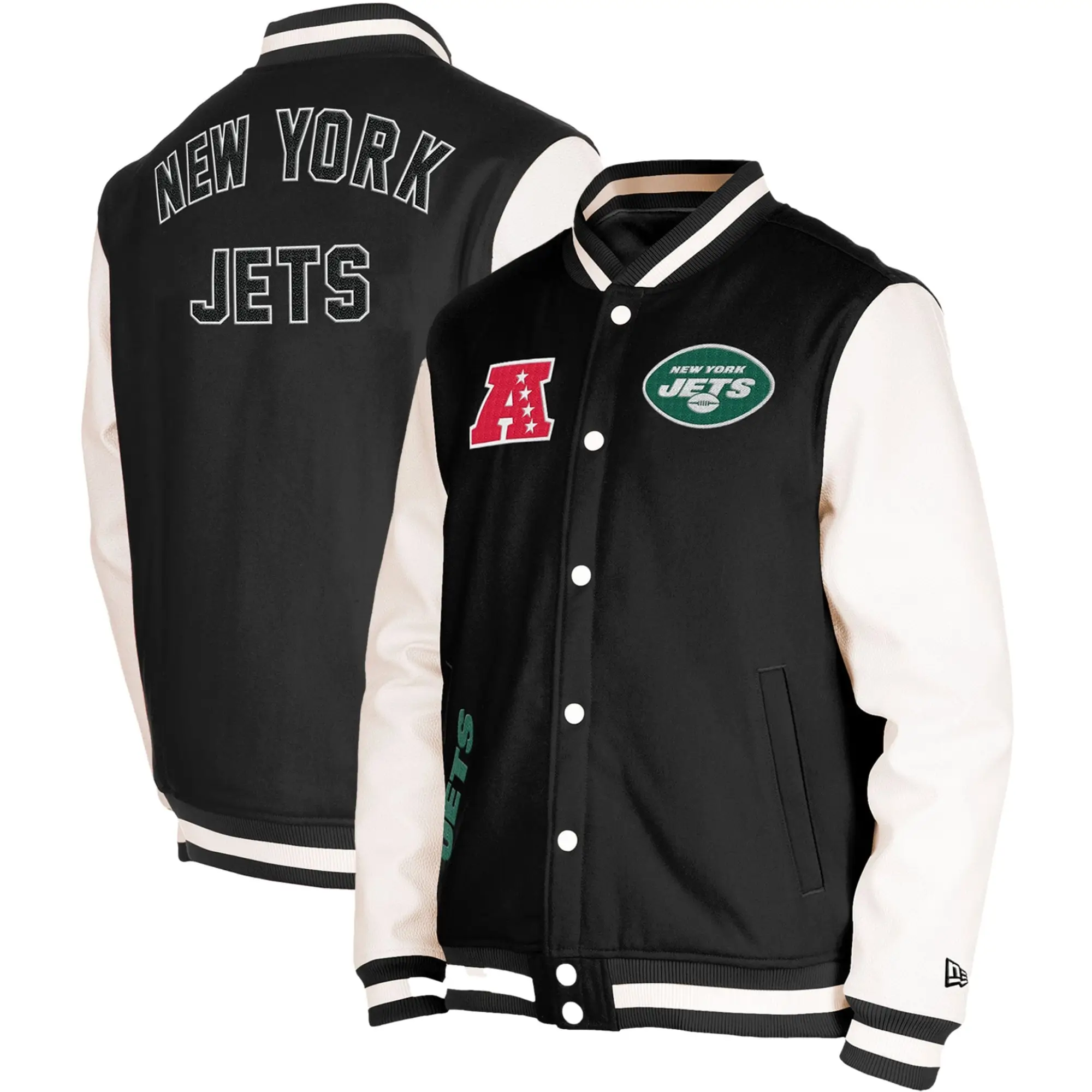 New York Jets New Era Third Down Varsity Full-Snap Black/White Varsity Jacket - Image 3