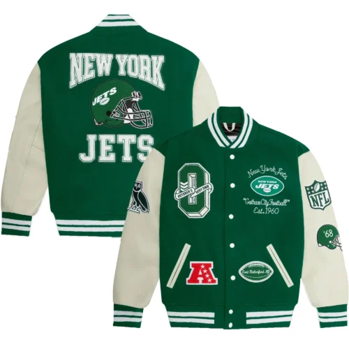 New York Jets Wool & Leather Full-Snap Varsity Jacket - Image 4