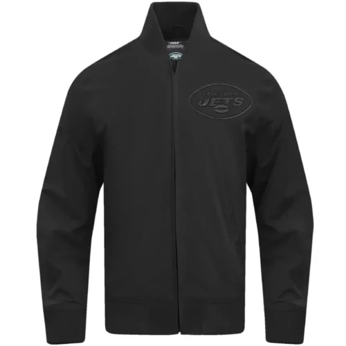 New York Jets Neutral Full-Zip Satin Varsity Black Jacket