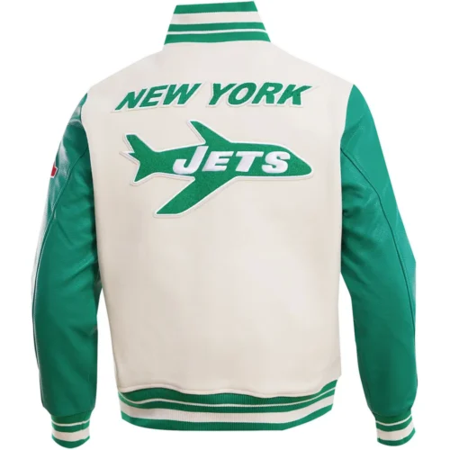 Alternative view of New York Jets Retro Classic Wool & Leather Varsity Jacket Cream & Green