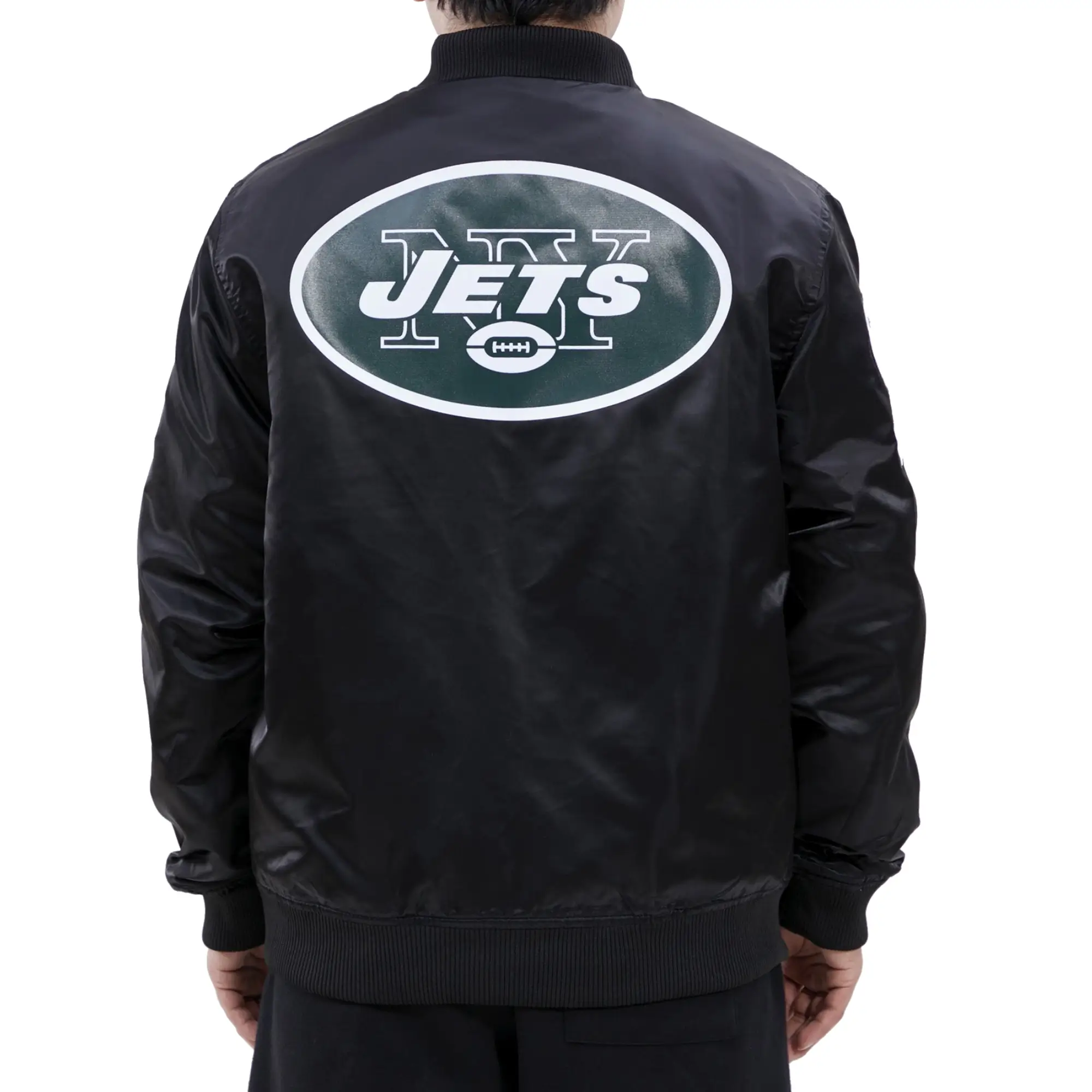 New York Jets Classic Rib Satin Varsity Black Jacket - Image 2