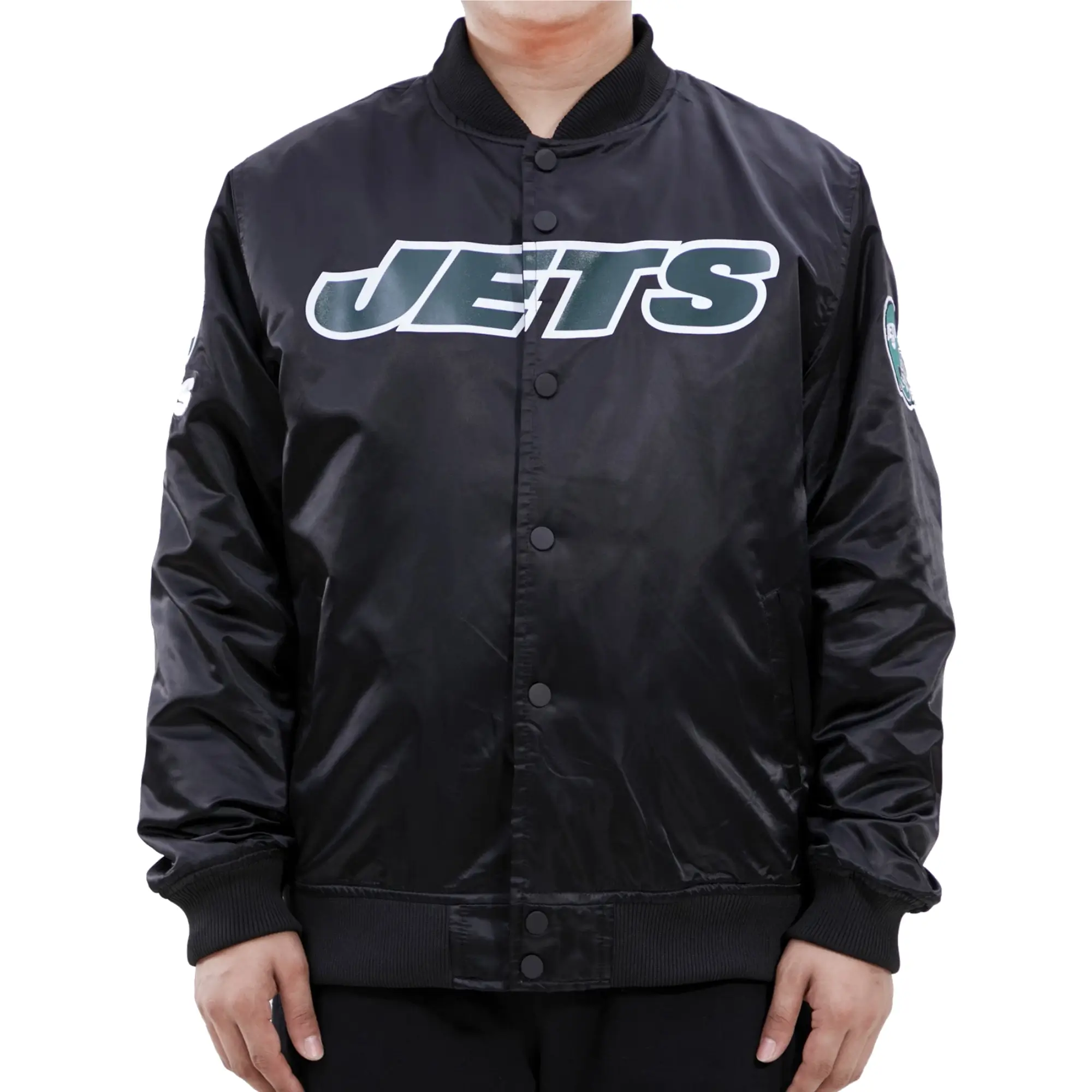 New York Jets Classic Rib Satin Varsity Black Jacket