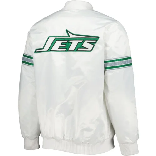 Alternative view of New York Jets Power Forward Full-Snap White Satin Varsity Jacket
