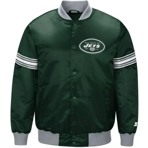 New York Jets Draft Pick Full-Snap Green Satin Varsity Jacket