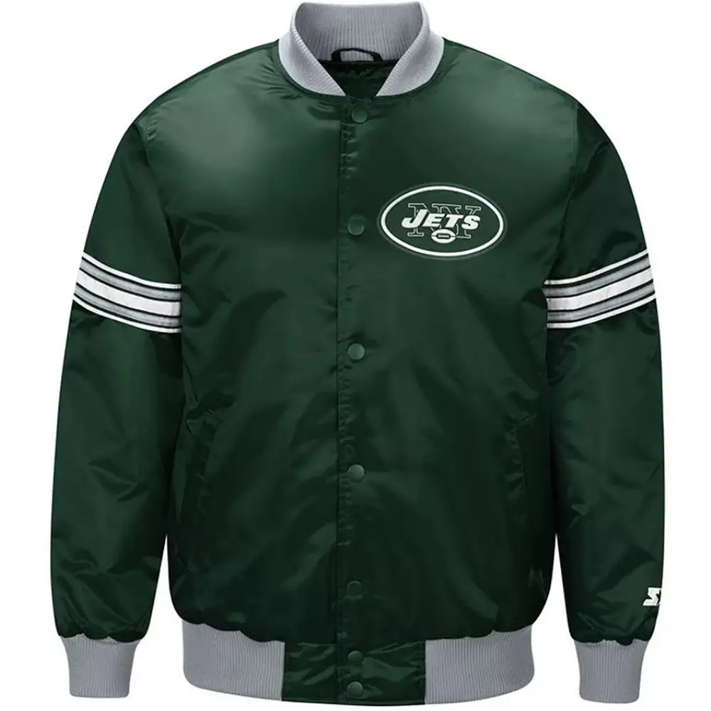 New York Jets Draft Pick Full-Snap Green Satin Varsity Jacket
