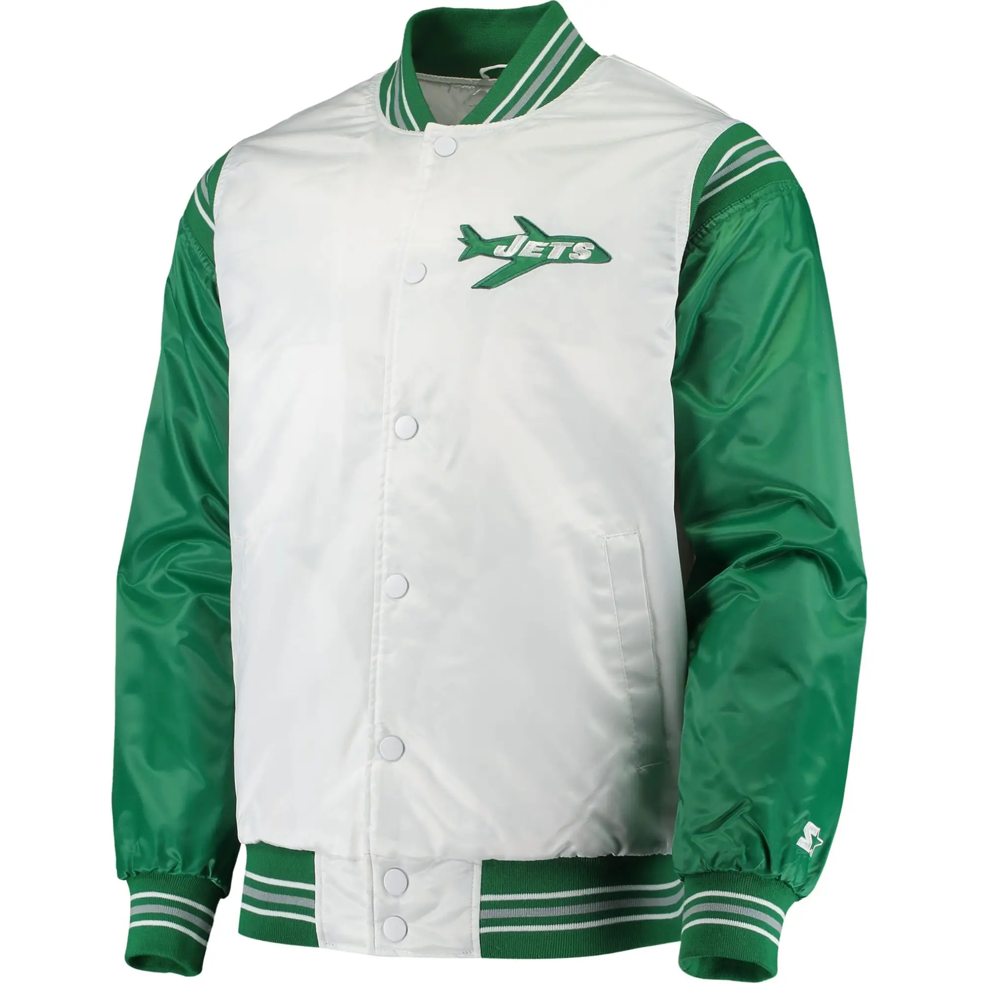 New York Jets The Enforcer White/GreenSatin Varsity Jacket