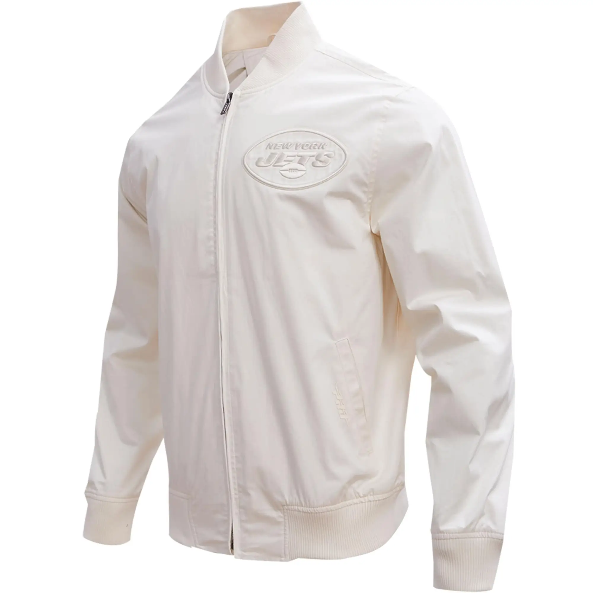 New York Jets Neutral Full-Zip Satin Varsity Jacket