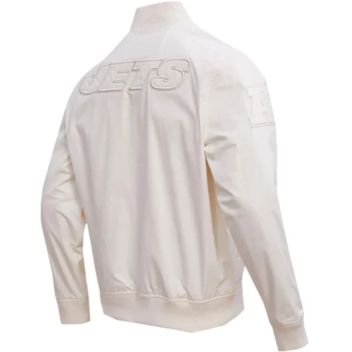 Alternative view of New York Jets Neutral Full-Zip Satin Varsity Jacket