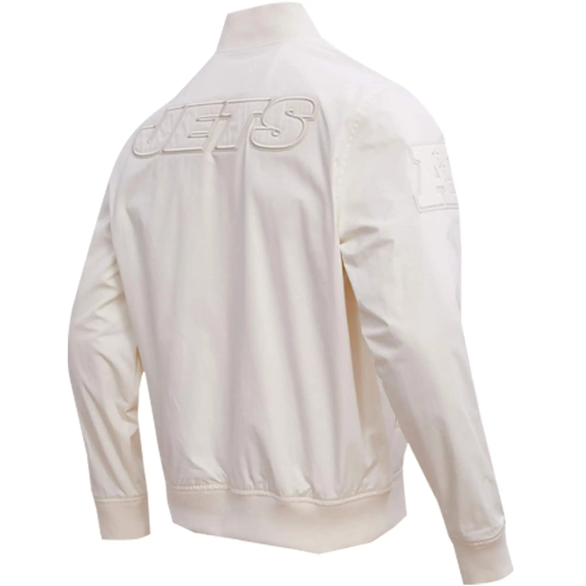 New York Jets Neutral Full-Zip Satin Varsity Jacket - Image 2