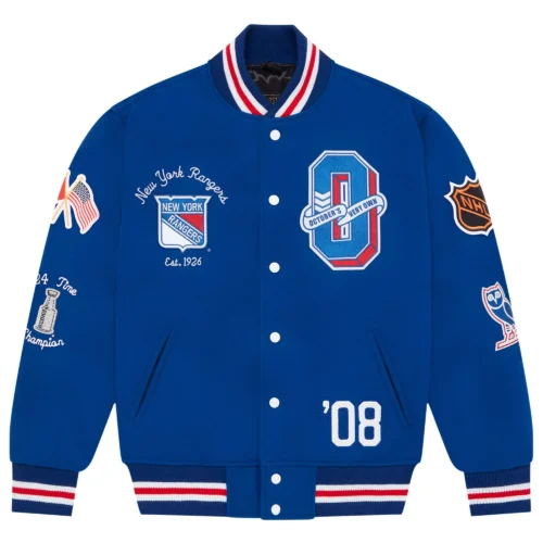 New York Rangers Full-Snap Wool Varsity Jacket - Blue