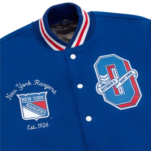 New York Rangers Full-Snap Wool Varsity Jacket - Blue - Image 3