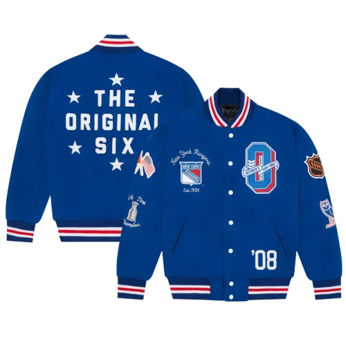 New York Rangers Full-Snap Wool Varsity Jacket - Blue - Image 7