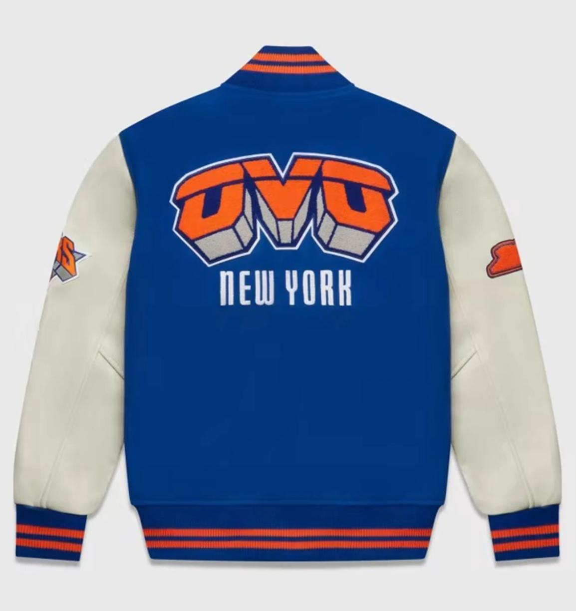 New York Knicks Full-Snap Wool & Leather Varsity Jacket - Blue/White - Image 2