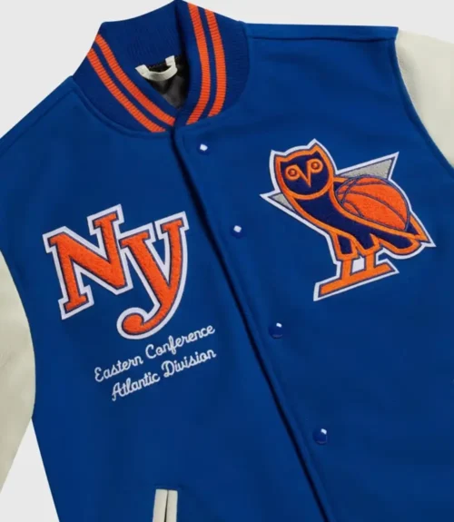 New York Knicks Full-Snap Wool & Leather Varsity Jacket - Blue/White - Image 3