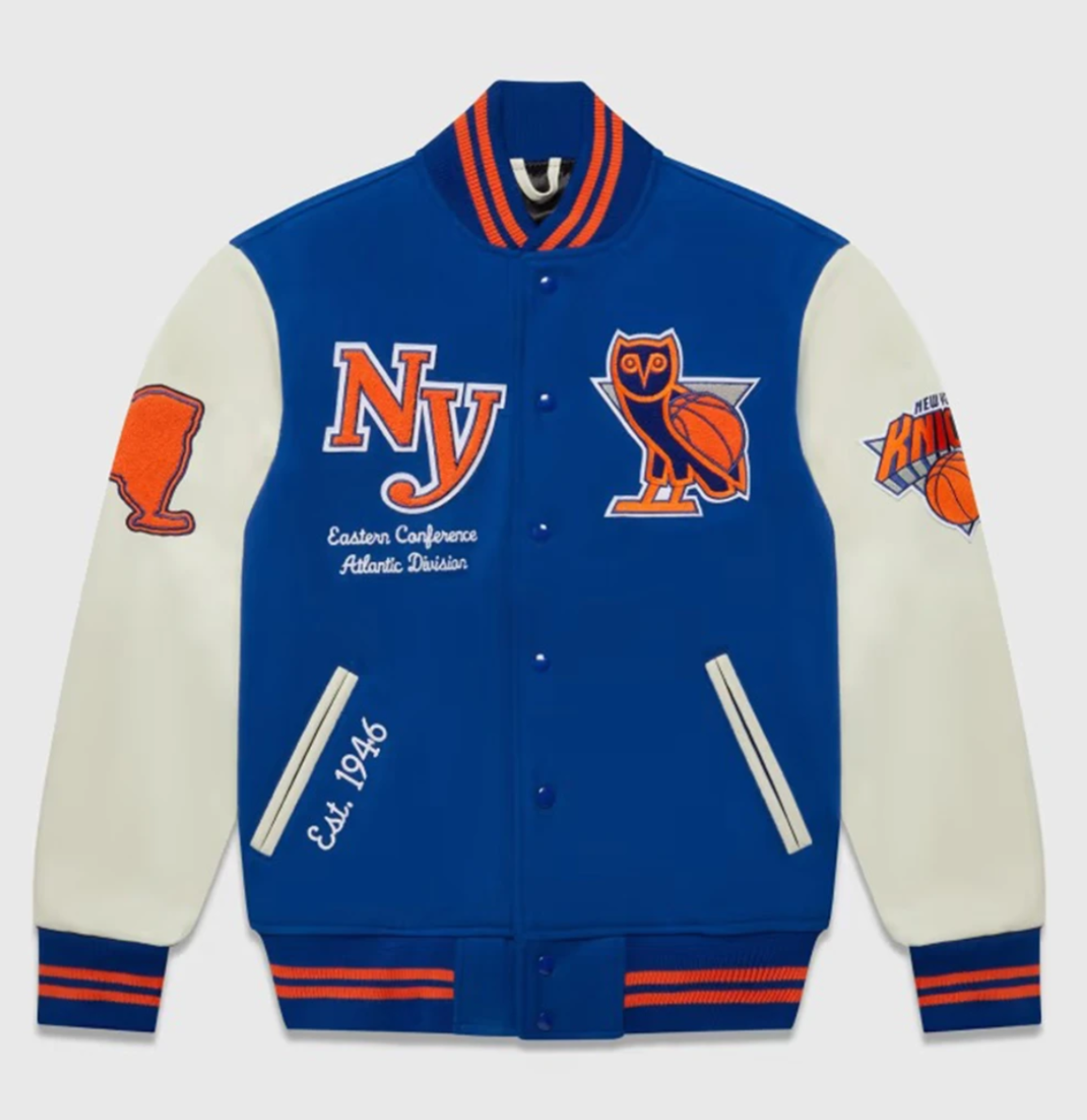 New York Knicks Full-Snap Wool & Leather Varsity Jacket - Blue/White