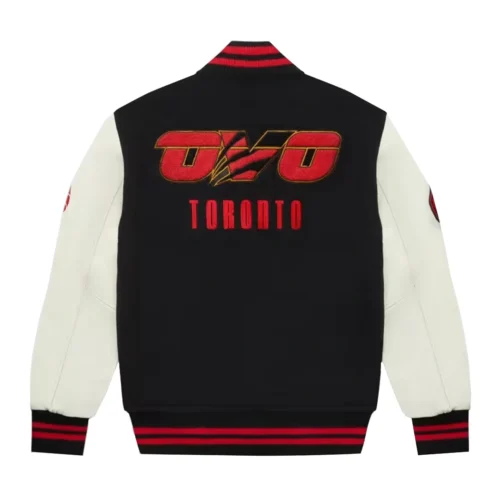 Alternative view of Toronto Raptors Full-Snap Black/Cream Wool & Leather Varsity Jacket