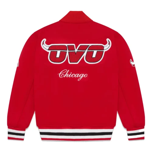 Alternative view of OVO x NBA Chicago Bulls Full-Snap Varsity Jacket