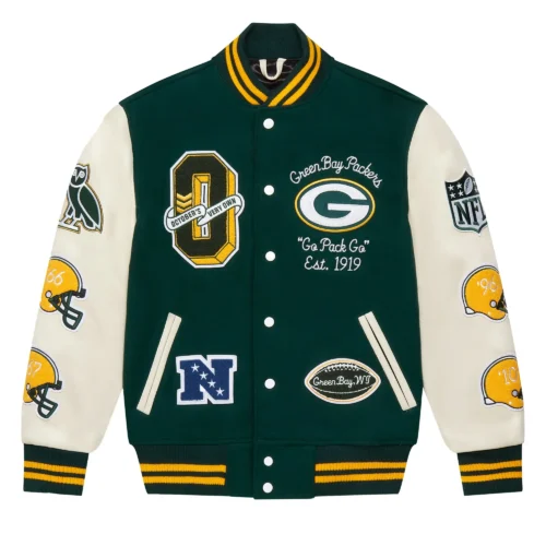 Green Bay Packers Full-Snap Wool & Leather Varsity Jacket