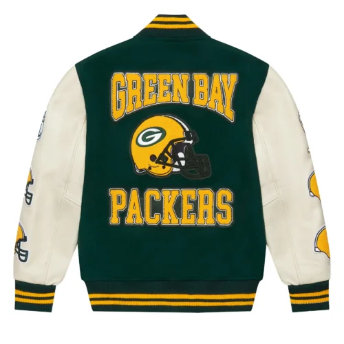 Alternative view of Green Bay Packers Full-Snap Wool & Leather Varsity Jacket