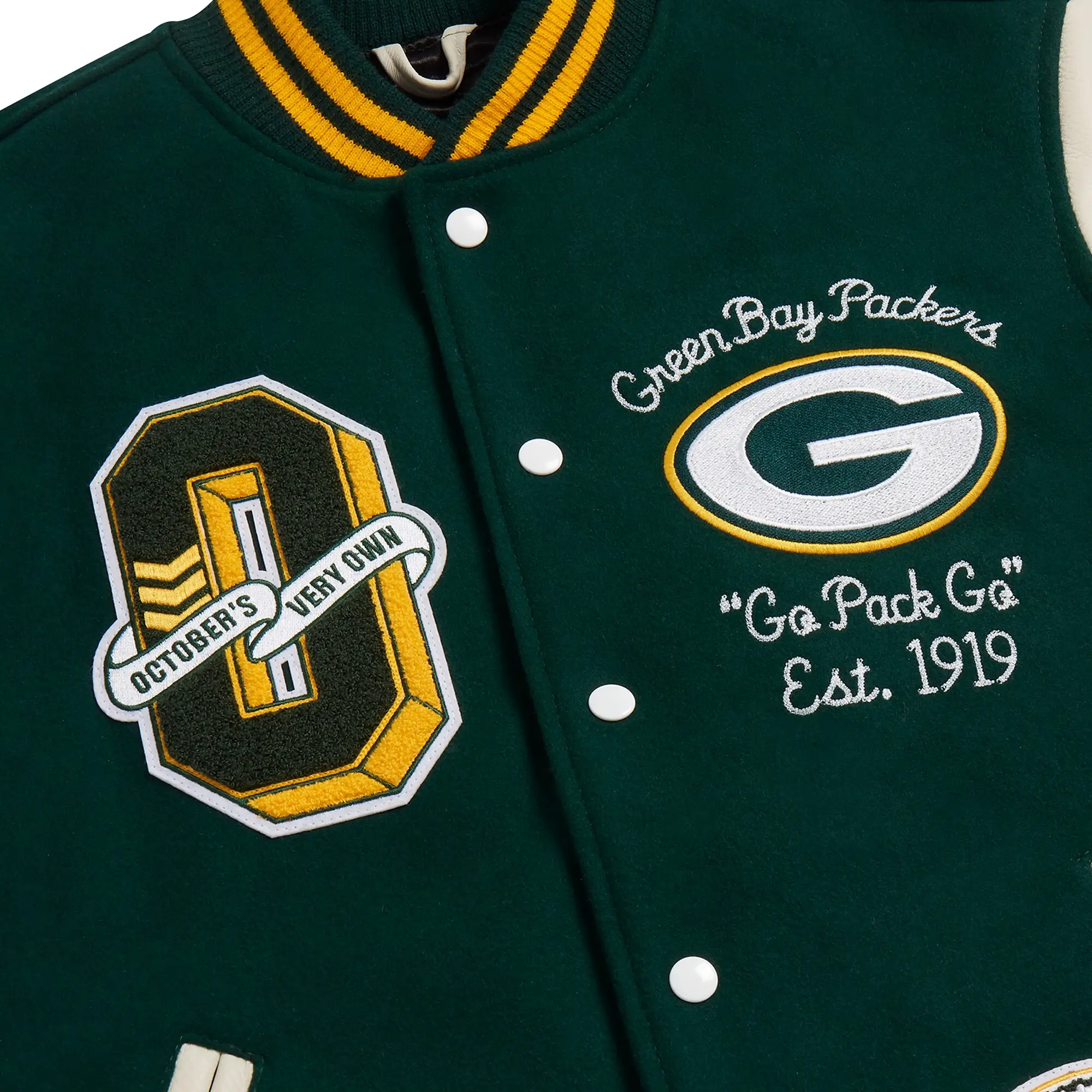 Green Bay Packers Full-Snap Wool & Leather Varsity Jacket - Image 3