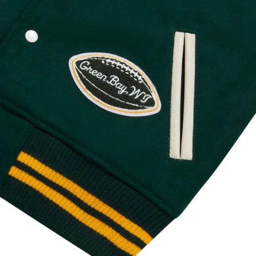 Green Bay Packers Full-Snap Wool & Leather Varsity Jacket - Image 4