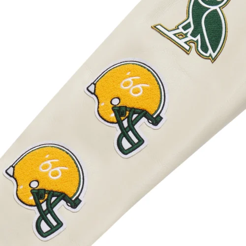 Green Bay Packers Full-Snap Wool & Leather Varsity Jacket - Image 5