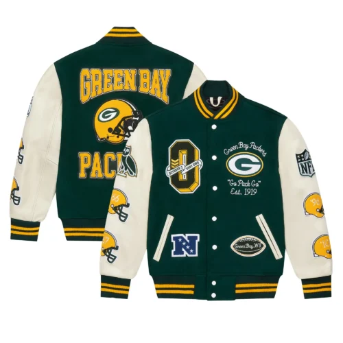 Green Bay Packers Full-Snap Wool & Leather Varsity Jacket - Image 6