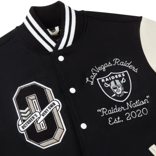 Las Vegas Raiders Full-Snap Black Wool & Leather Varsity Jacket - Image 3