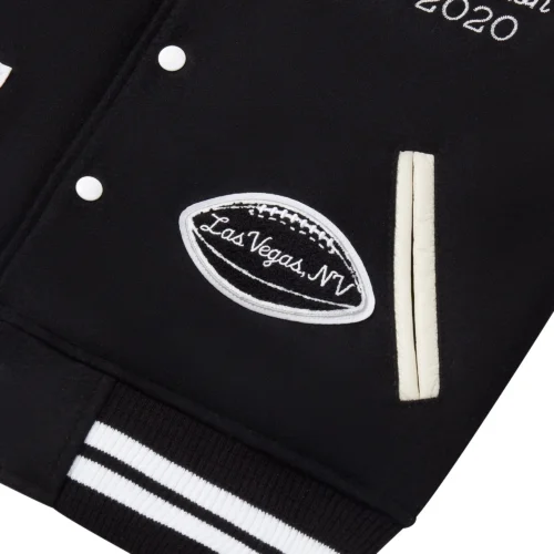 Las Vegas Raiders Full-Snap Black Wool & Leather Varsity Jacket - Image 4