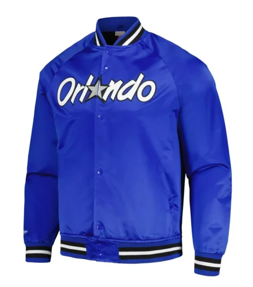 Orlando Magic Throwback Wordmark Royal Satin Varsity Jacket