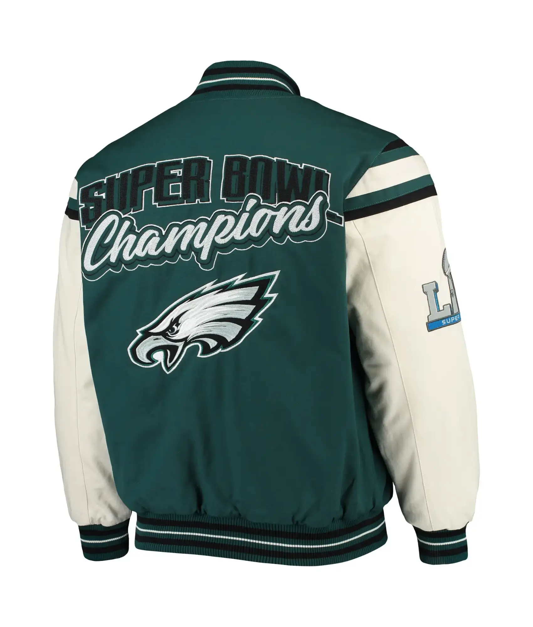 Philadelphia Eagles Victory Formation Commemorative Satin Green Varsity Jacket - Image 2