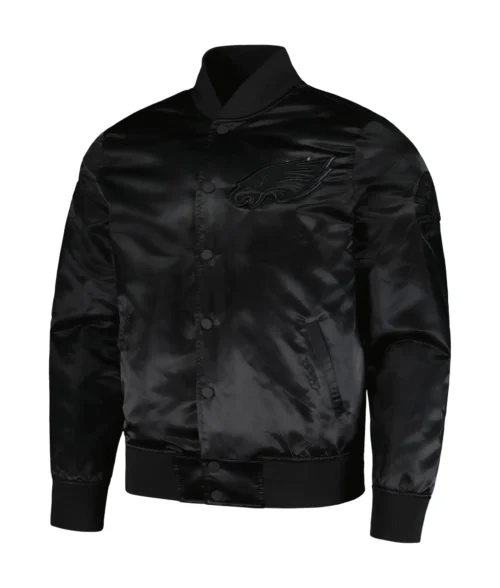 Philadelphia Eagles Triple Black Satin Varsity Jacket