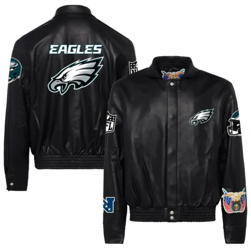 Philadelphia Eagles Full-Snap Black Full Leather Jacket - Image 3