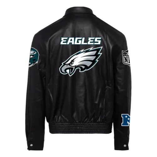 Alternative view of Philadelphia Eagles Full-Snap Black Full Leather Jacket