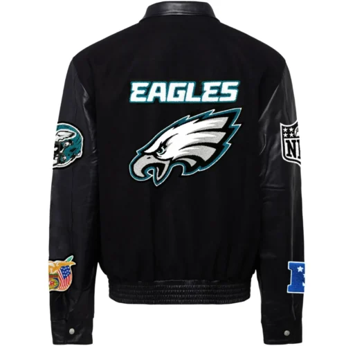 Alternative view of Philadelphia Eagles Black Wool & Leather Varsity Jacket