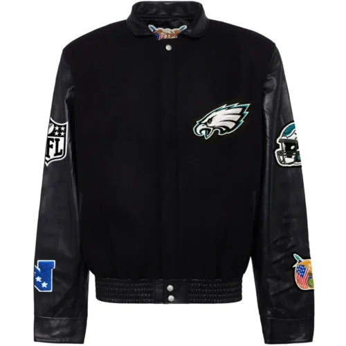 Philadelphia Eagles Black Wool & Leather Varsity Jacket