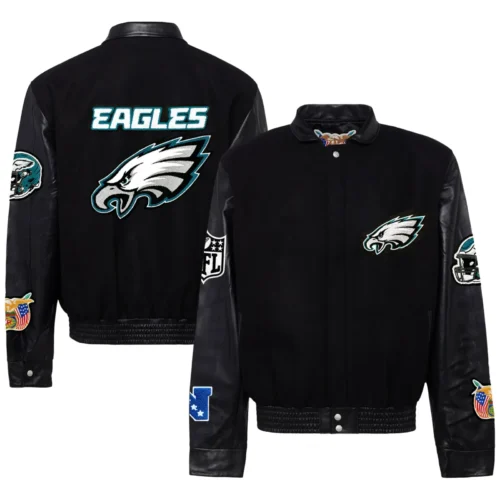 Philadelphia Eagles Black Wool & Leather Varsity Jacket - Image 3