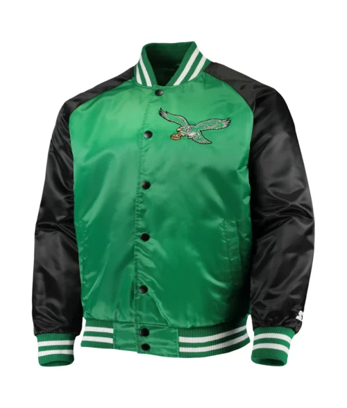 Philadelphia Eagles Lead Off Green & Black Satin Varsity Jacket