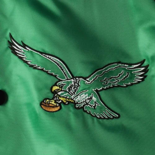 Philadelphia Eagles Lead Off Green & Black Satin Varsity Jacket - Image 3
