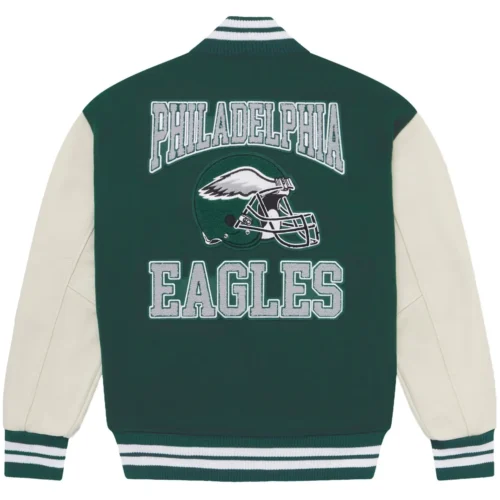 Alternative view of Philadelphia Eagles Full-Snap Green/White Wool & Leather Varsity Jacket