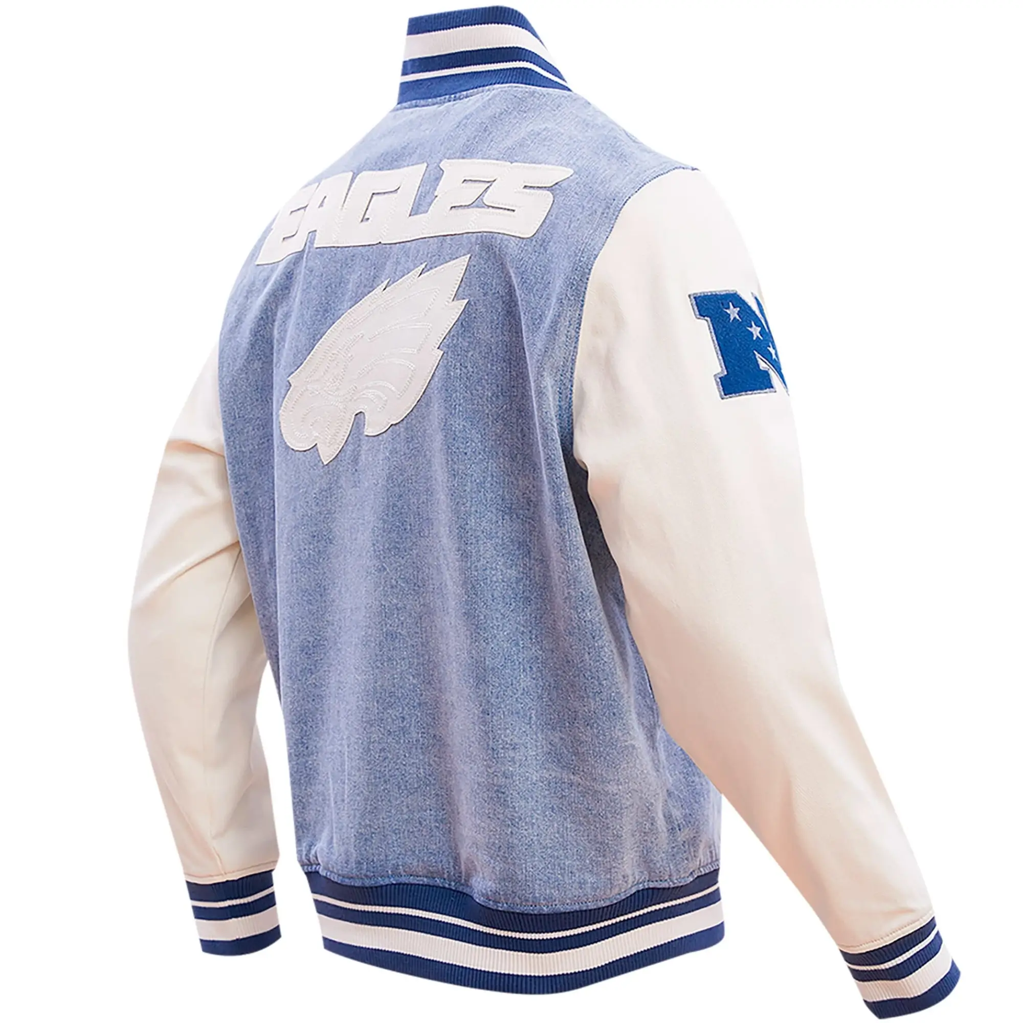 Philadelphia Eagles Blues Denim & Leather Varsity Jacket - Image 2