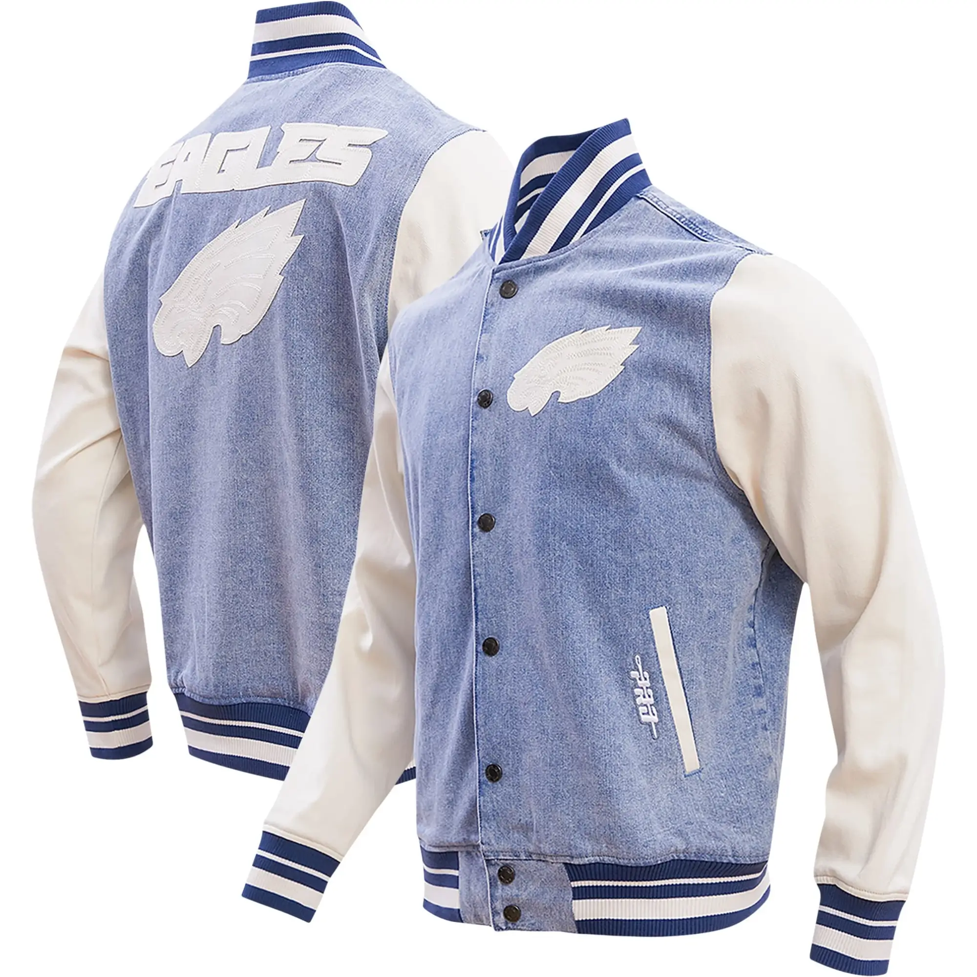 Philadelphia Eagles Blues Denim & Leather Varsity Jacket - Image 3