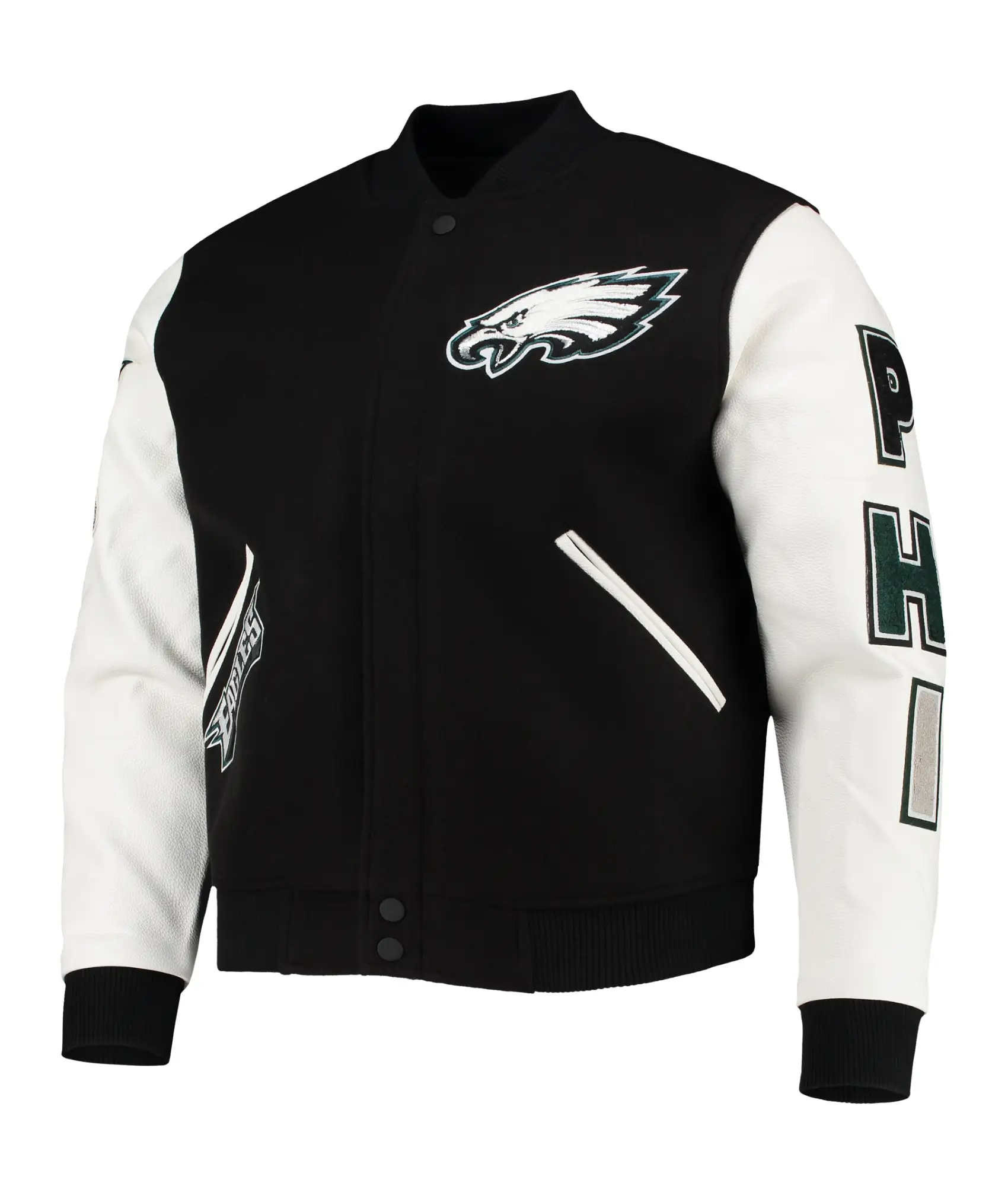 Philadelphia Eagles Classic Wool & Leather Varsity Jacket - Black/White
